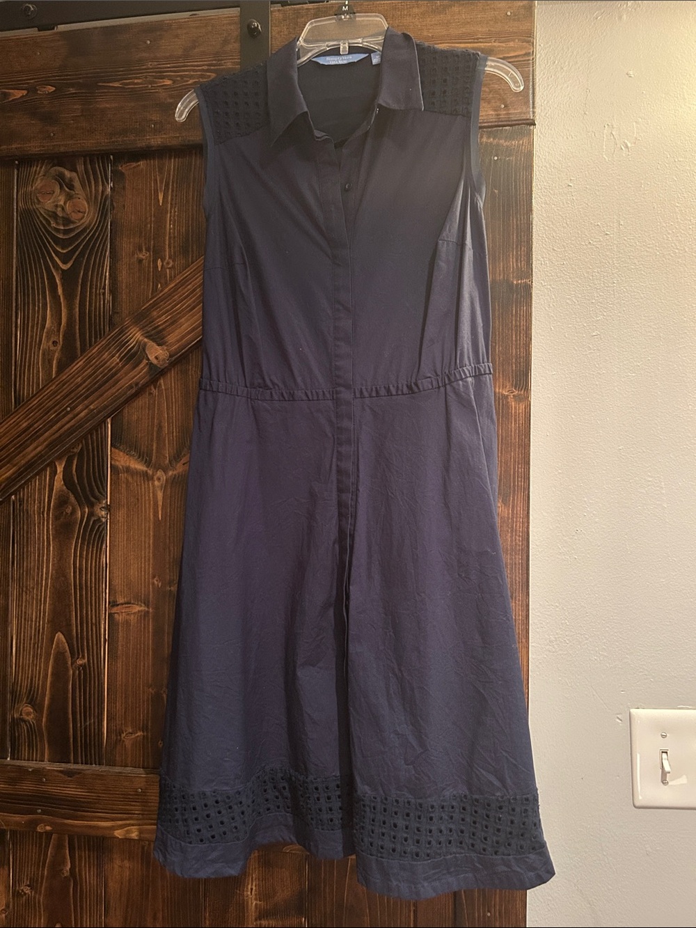 Simply Vera Vera Wang Navy Sleeveless Midi Shirt Dress with Eyelet Trim